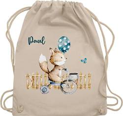 Turnbeutel Rucksack - Tiere - Süßer Fuchs Kinder - Unisize - Naturweiß - kleine personalisierte geschenke beutel für schlafbeutel kindergarten tier sportbeutel junge tasche kita tieren von Geschenk mit Namen personalisiert by Shirtracer