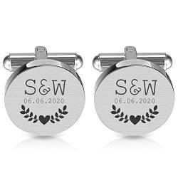 Geschenke 24 Manschettenknöpfe Herren Gravur in Silber (Herz, Initialen, Datum) - Manschettenknöpfe Hochzeit, Manschettenknöpfe personalisiert - Hochzeitsgeschenk personalisiert, Geschenke für Männer von Geschenke 24