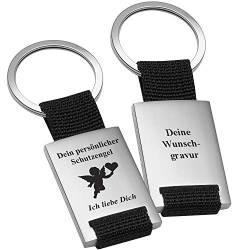 Geschenke 24 | Schlüsselanhänger Schutzengel personalisiert (Schwarz - VS&RS) | Anhänger mit Spruch und Wunschtext | kleine Aufmerksamkeit | Geschenkidee für Frauen und Männer von Geschenke 24
