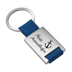 Geschenke 24 | Schlüsselanhänger mit Gravur Heimathafen (Blau - VS&RS) | personalisiert mit Wunschname | Autozubehör maritimes Design | Vatertagsgeschenk | kleine Aufmerksamkeit von Geschenke 24