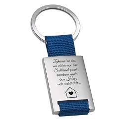 Geschenke 24 | Schlüsselanhänger personalisiert mit Gravur “Zuhause ist...” | Edelstahl mit Spruch und Name (Blau - VS&RS) | Geschenk für Männer und Frauen | kleine Aufmerksamkeit von Geschenke 24