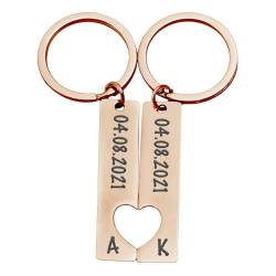 Personalisierter Schlüsselanhänger für Partner | 2er Set für Pärchen mit Gravur von eurem Datum und Initialen | Geschenk zum Jahrestag und zum Valentinstag für Freundin oder Freund | Rosé von Geschenke 24