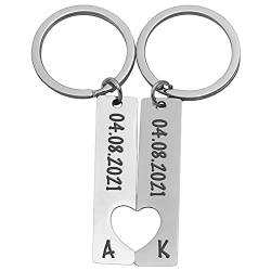 Personalisierter Schlüsselanhänger für Partner | 2er Set für Pärchen mit Gravur von eurem Datum und Initialen | Geschenk zum Jahrestag und zum Valentinstag für Freundin oder Freund | Silber von Geschenke 24