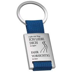 Personalisierter Schlüsselanhänger mit Gravur | Fahr Vorsichtig Ich liebe dich | Blau | Schlüsselanhänger Auto LKW Motorrad Bus | 8,5x3,5cm | Geschenke für Männer und Frauen von Geschenke 24