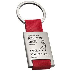 Personalisierter Schlüsselanhänger mit Gravur | Fahr Vorsichtig Ich liebe dich | Rot | Schlüsselanhänger Auto LKW Motorrad Bus | 8,5x3,5cm | Geschenke für Männer und Frauen von Geschenke 24