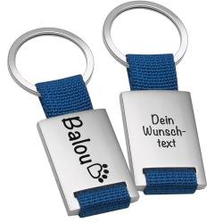 Personalisierter Schlüsselanhänger mit Gravur | Schlüsselanhänger Hund Hundepfote | Blau | Geschenke für Hundehalter und Hundebesitzer | 8,5x3,5cm von Geschenke 24