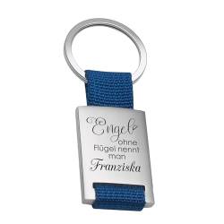 Schlüsselanhänger mit Gravur | Doppelseitige Gravur möglich | Blau | Engel ohne Flügel nennt man | Geschenke für Mütter zu Weihnachten | 8,5x3,5cm von Geschenke 24