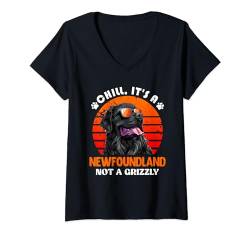 Damen Newfie BLEIB COOL KEIN GRIZZLY BÄR NUR EIN NEUFUNDLÄNDER T-Shirt mit V-Ausschnitt von Geschenke Neufundländer Shirt Neufundländer Hund