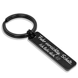 Geschenkehöhle PREMIUM Schlüsselanhänger mit Gravur Fahr vorsichtig Mama Papa Oma Opa Bruder Schwester Schatz als Glücksbringer und Schutzengel - Keychain für deinen Lieblingsmensch (Schatz) von Geschenkehöhle