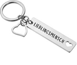 PREMIUM Schlüsselanhänger mit Gravur Text "Lieblingsmensch" I Herz Schlüssel Anhänger Personalisiert dein Glücksbringer Partner Geschenk für Freundin, Mann, Frau I Geschenkideen Weihnachten (Silber) von Geschenkehöhle