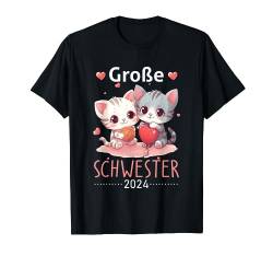 Große Schwestern 2024 Baby Katzen Ballon Schwester Katze T-Shirt von Geschwister Baby Katzen mit Herz Luftballon