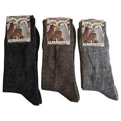 Gesundheitsstrumpf 3 Paar Alpaka Wolle Socken extra fein weich gestrickt super warm, 35-38, Grau Braun Natur von Gesundheitsstrumpf