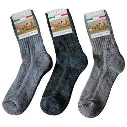 Gesundheitsstrumpf 3 Paar Alpaka Wolle & Wolle Funktionssocken Wandersocken Outdoor Trekkingsocken Socken Frotteesohle, Grau Blau Mehrfarbig, 35-38 von Gesundheitsstrumpf