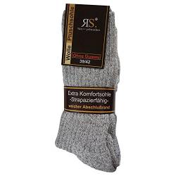 Gesundheitsstrumpf 6 Paar Norweger Socken ohne Gummi Diabetikersocken Wolle Ohne Gummizug Plüschsohle (39-42, Grau) von Gesundheitsstrumpf