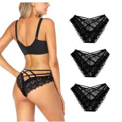 Getervb 3Er Pack String Tanga Damen Sexy Dessous Niedrige Taille Unterhosen Damen Tanga Spitze Slips Verführerisches Unterwäsche Frauen Bikini Panty von Getervb