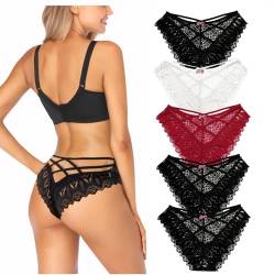 Getervb 5Er Pack String Tanga Damen Sexy Dessous Niedrige Taille Unterhosen Damen Tanga Spitze Slips Verführerisches Unterwäsche Frauen Bikini Panty von Getervb