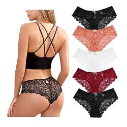 Getervb 5Er Pack String Tanga Damen Sexy Dessous Niedrige Taille Unterhosen Damen Tanga Spitze Slips Verführerisches Unterwäsche Frauen Bikini Panty von Getervb