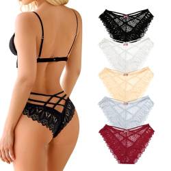 Getervb 5Er Pack String Tanga Damen Sexy Dessous Niedrige Taille Unterhosen Damen Tanga Spitze Slips Verführerisches Unterwäsche Frauen Bikini Panty von Getervb