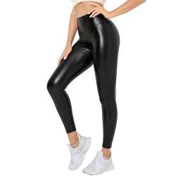 Getervb Kunstleder Leggings Damen High Waist Sexy Leder Leggings Lederoptik Push Up Strumpfhosen Lederhose Sporthose von Getervb