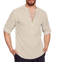 Getervb Leinenhemd Herren Langarm Sommer Freizeithemd Männer Einfarbig Regular Fit Basic Shirt Universal Businesshemd von Getervb