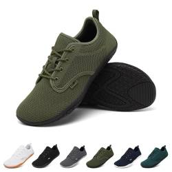 Geweo Barfuss Schuhe Damen Herren Barfußschuhe Barfuß Sneaker Barefoot Shoes Breite Füße Barfussschuhe Laufschuhe Fitnessschuhe Walkingschuhe Turnschuhe Weich Sohle Leicht Bequeme, Grün 42 EU von Geweo