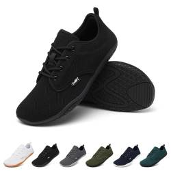 Geweo Barfußschuhe Herren Barfuss Schuhe Damen Barfuß Sneaker Barefoot Shoes Fitnessschuhe Laufschuhe Walkingschuhe Turnschuhe Minimalistische Straßenlaufschuhe Weich Leicht Bequeme, Schwarz 45 EU von Geweo