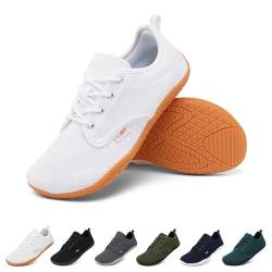 Geweo Barfußschuhe Herren Barfuss Schuhe Damen Barfuß Sneaker Barefoot Shoes Fitnessschuhe Laufschuhe Walkingschuhe Turnschuhe Minimalistische Straßenlaufschuhe Weich Leicht Bequeme, Weiß 41 EU von Geweo