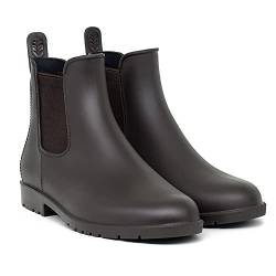 Geweo Gummistiefel Damen Halbhoch Chelsea Herren Wasserdicht Regenstiefel Frauen Atmungsaktiv Stiefel Gummi Kurzschaft Flach Dicke Sohle Arbeitsstiefel Braun Gr. 36 von Geweo