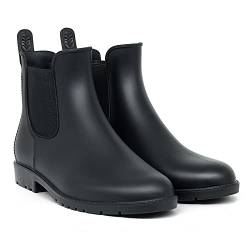 Geweo Gummistiefel Damen Halbhoch Chelsea Herren Wasserdicht Regenstiefel Frauen Atmungsaktiv Stiefel Gummi Kurzschaft Flach Dicke Sohle Arbeitsstiefel Schwarz Gr. 37 von Geweo