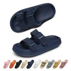 Geweo Sandalen Slides für Damen Hausschuhe Herren Dick EVA Badelatschen mit Schnalle Super Weich Wolken Schuhe Badeschlappen Rutschfeste Badeschuhe Bequem Cozy Slides Slippers Unisex NavyBlau 37/38EU von Geweo