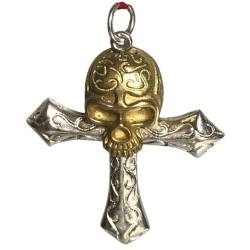 5,3 cm Vintage Messing Totenkopf Muster Geisterkopf Kreuz Halskette kreativer Anhänger Amulett von Gexifei