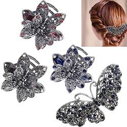 Geyan 4 Stück Haargreifer Hair Clips Vintage Metall Kleine Kristall Schmetterling Blume Haarklammer Strass Schmetterling Haarschmuck Haar-Accessoires für Drinnen Draußen von Geyan