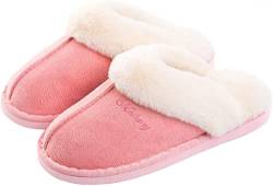 Geymxzik Damen Herren Hausschuhe Winter Warm Faux Pelz Slipper Weiche Flache Plüsch Pantoffel rutschfeste Outdoor/Indoor, 36.5/38EU, Pink von Geymxzik