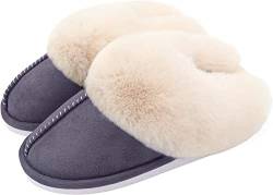 Geymxzik Damen Herren Hausschuhe Winter Warm Faux Pelz Slipper Weiche Flache Plüsch Pantoffel rutschfeste Outdoor/Indoor, 38.5/40EU, Dunkelgrau von Geymxzik