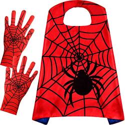 1 Stück Spinne Helden Umhang und 1 Paar Spinnennetz Handschuhe Helden Kostüm für Halloween, Weihnachten, Geburtstag, Kostüm Party, Schule Aufführung von Geyoga