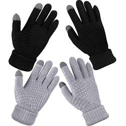 2 Paare Damen Winter Touchscreen Handschuhe (Schwarz, Grau) von Geyoga