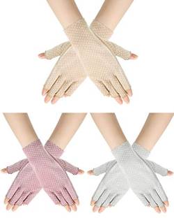 3 Paar Sunblock Fingerlose Handschuhe Rutschfest UV-Schutz Fahren Handschuhe Sommer Outdoor Handschuhe für Frauen Mädchen - - Mittel von Geyoga