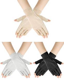 3 Paar Sunblock Fingerlose Handschuhe Rutschfest UV-Schutz Fahren Handschuhe Sommer Outdoor Handschuhe für Frauen Mädchen - - Mittel von Geyoga