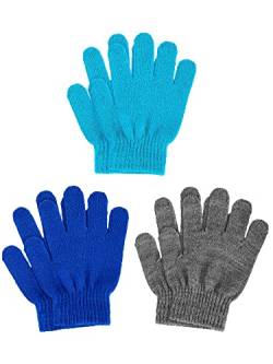 3 Paar Winter Kinder Gestrickte Handschuhe Kinder Strickhandschuhe Elastische Fäustlinge (Grau, Himmelblau, Seeblau, M) von Geyoga