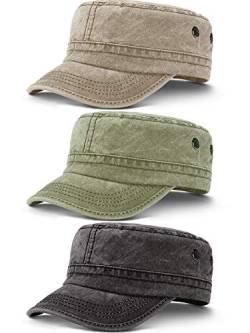 3 Pieces Cadet Army Caps Military Flat Top Caps Washed Cotton Cadet Cap Adjustable Military Style Hat Unisex Baseball Cap (Khaki, Army Green, Black) von Geyoga