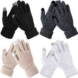 4 Paar Damen Winter Touchscreen Handschuhe Warm Fleece Gefüttert Strickhandschuhe Elastische Manschette Winter Texting Handschuhe, Schwarz, Weiß, Schwarz, Weiß, Khaki, Einheitsgröße von Geyoga