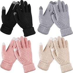 4 Paare Damen Winter Touchscreen Handschuhe Warme Vlies Gefütterte Strickhandschuhe Elastische Manschette Winter Handschuhe (Schwarz, Grau, Rosa, Beige) von Geyoga