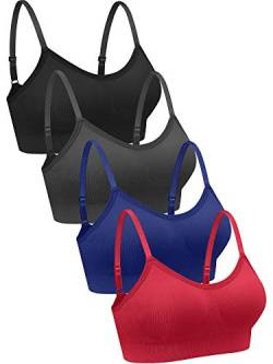 4 Stück V Kabellos Sport BH (Groß, Schwarz, Dunkelgrau, Marineblau, Rot) von Geyoga