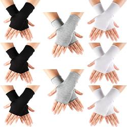 8 Paar Fingerlose Sonnenschutz UV Schutz Handschuhe (Schwarz, Weiß, Grau) von Geyoga