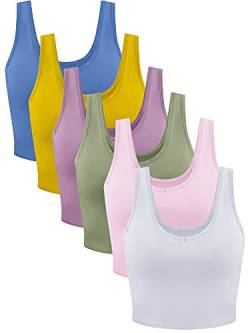 Basic-Crop-Tanktop für Damen, ärmellos, Racerback, Sport-Crop-Top, 6er-Pack, Frischer Stil., Mittel von Geyoga