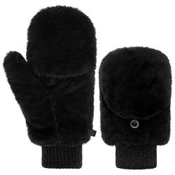 Damen Fäustlinge Pelz Winter Handschuhe Warme Kunstpelz Handschuhe mit Flip Weiche Fell Fingerlose Handschuhe (Schwarz) von Geyoga