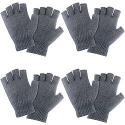 Fingerlose Handschuhe 4 Paare Winter Gestrickte Thermo Handschuhe (Grau) von Geyoga