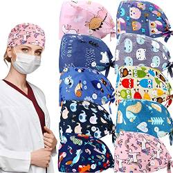 Geyoga 10 Stück Bouffant Caps mit Knöpfen Verstellbare Bouffant Hut Atmungsaktive Turban Kappe Schweißband Bouffant Hüte Raffhalter Hüte von Geyoga