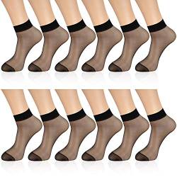 Geyoga 12 Paar Durchsichtige Söckchen Transparente Nylon Socken (Schwarz, L) von Geyoga