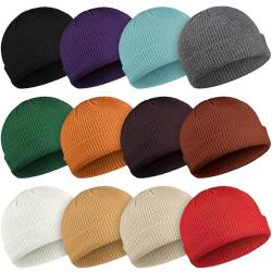 Geyoga 12 Stück Trawler Beanie Hüte Strick Manschette Beanie Roll-Up Edge Skull Cap Fisherman Beanie für Männer Frauen, Lebendige Farbe., 0 von Geyoga